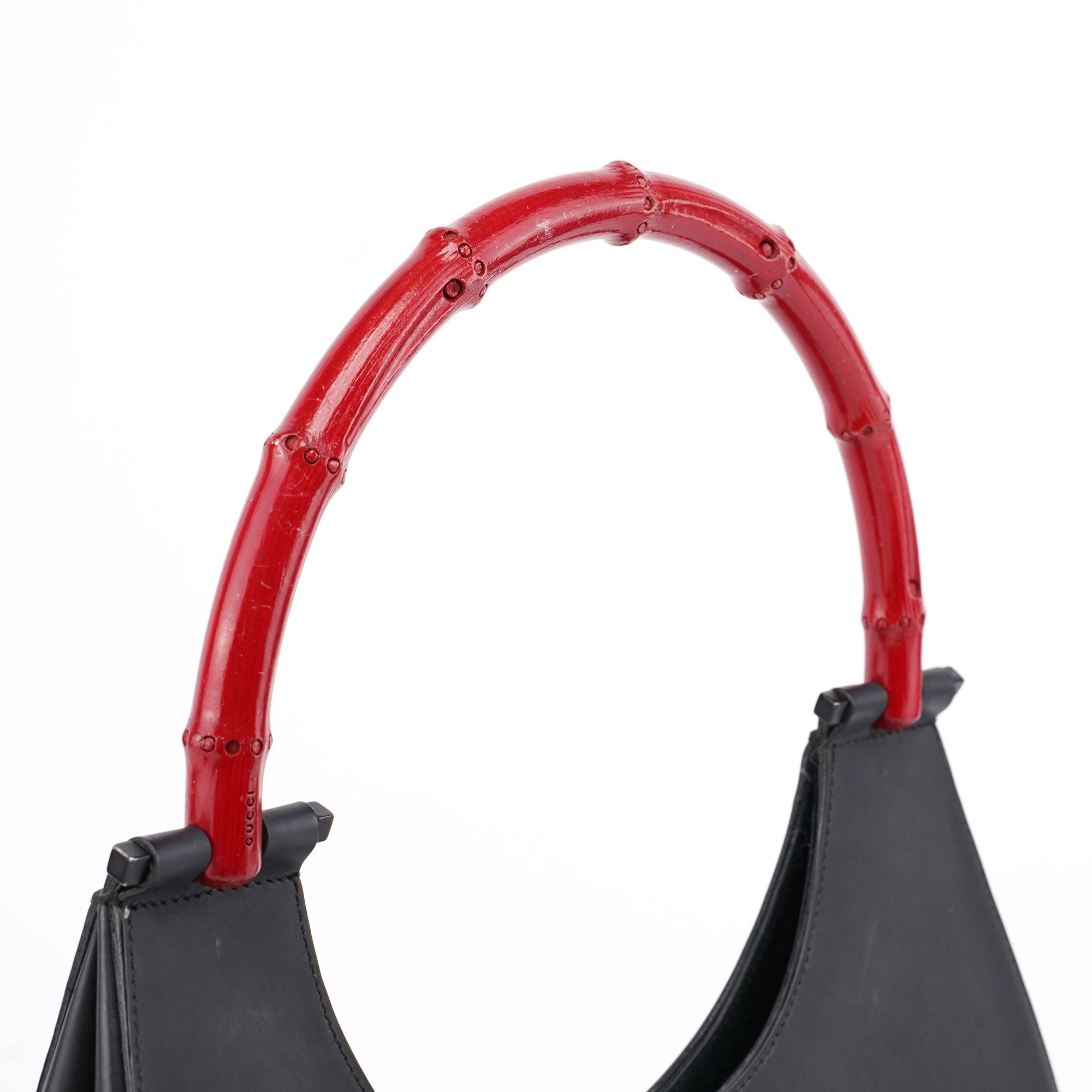 Gucci Matte Black Red Bamboo Shoulder Bag