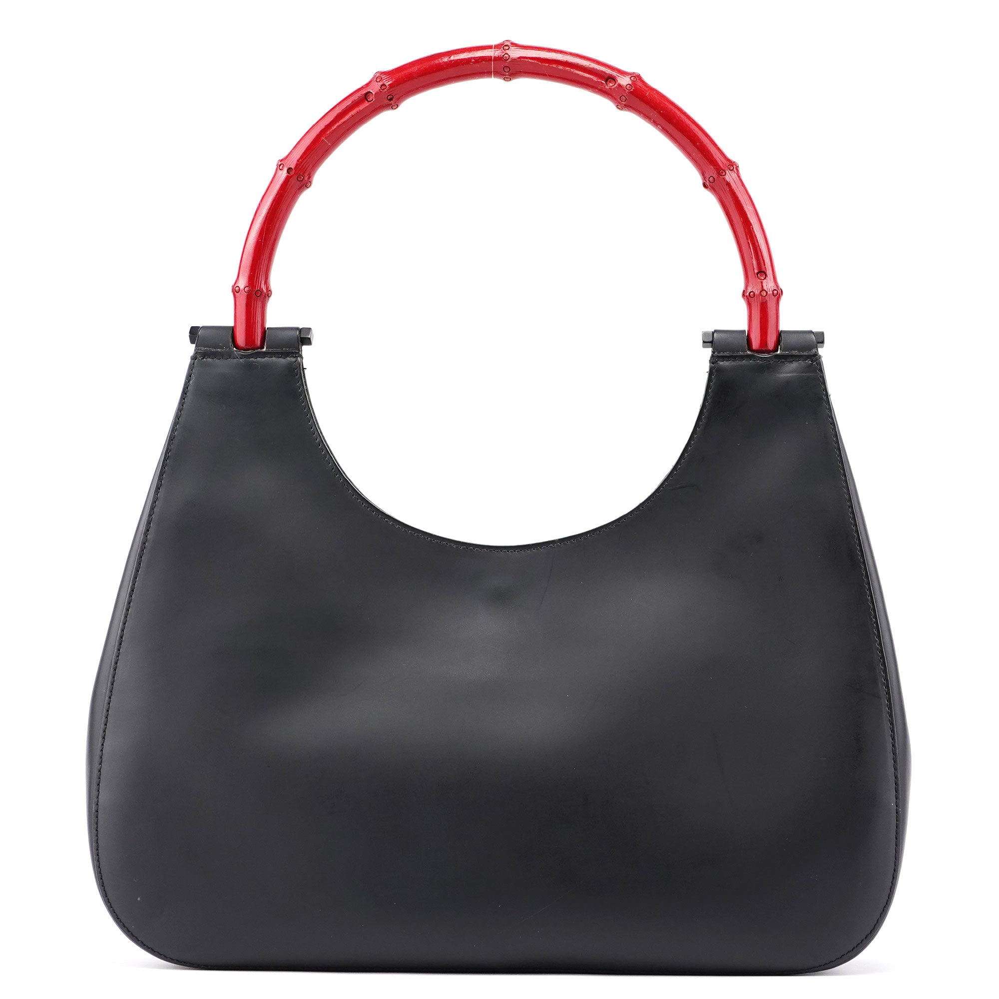 Gucci Matte Black Red Bamboo Shoulder Bag