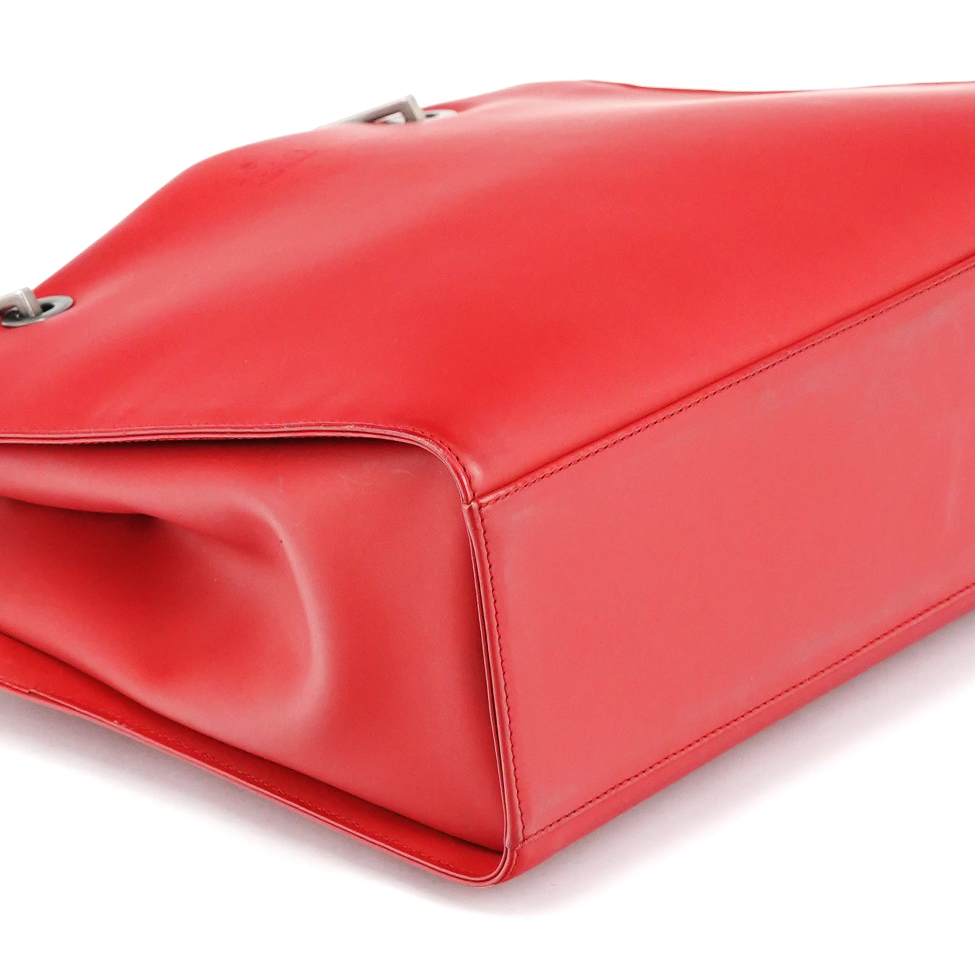 Gucci Matte Red Leather Bamboo 2-Way Tote Bag