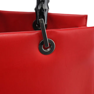 Gucci Matte Red Leather Bamboo 2-Way Tote Bag