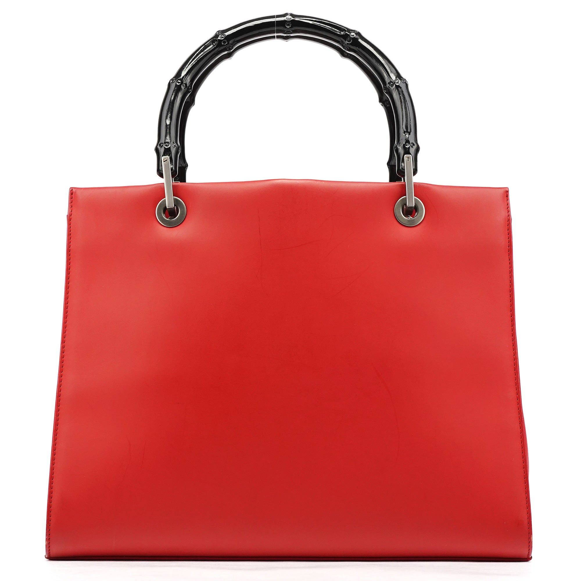 Gucci Matte Red Leather Bamboo 2-Way Tote Bag