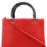 Gucci Matte Red Leather Bamboo 2-Way Tote Bag