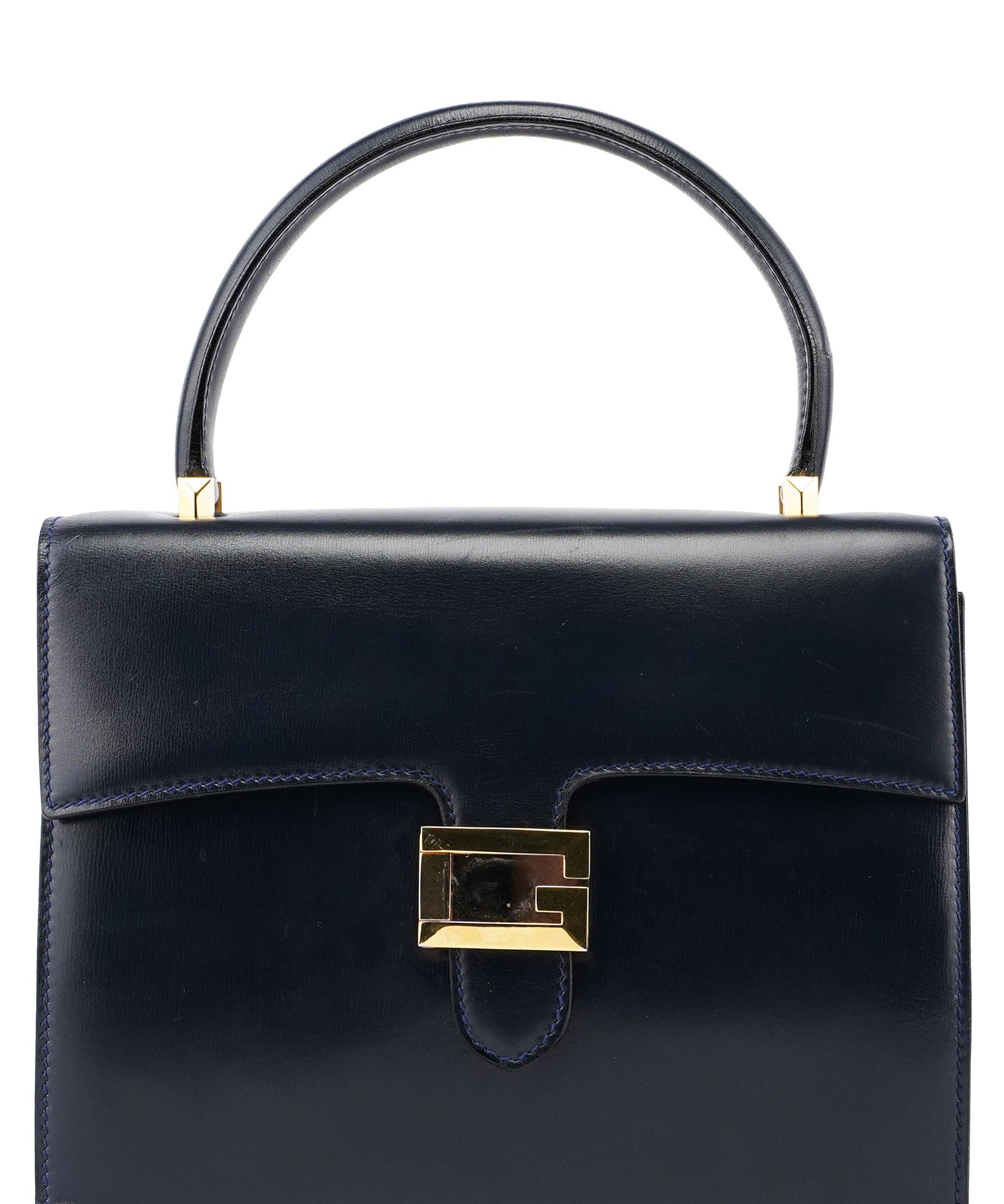 Gucci Navy Calfskin Square G Top Handle Bag