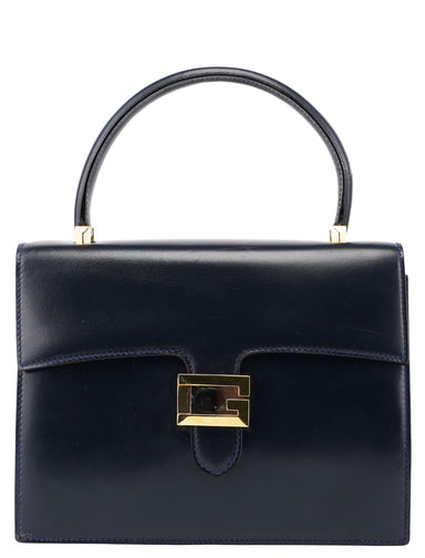 Gucci Navy Calfskin Square G Top Handle Bag