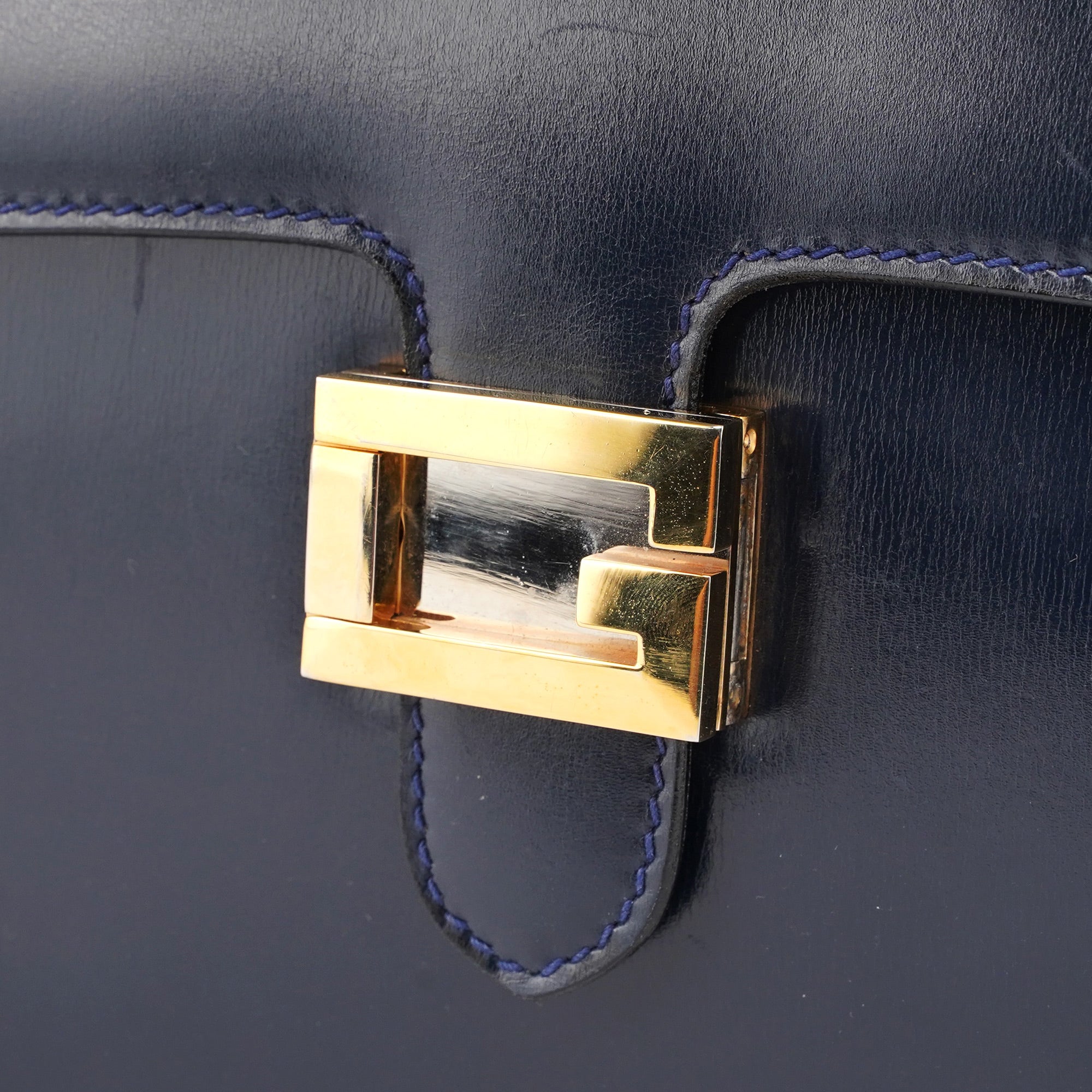 Gucci Navy Calfskin Square G Top Handle Bag
