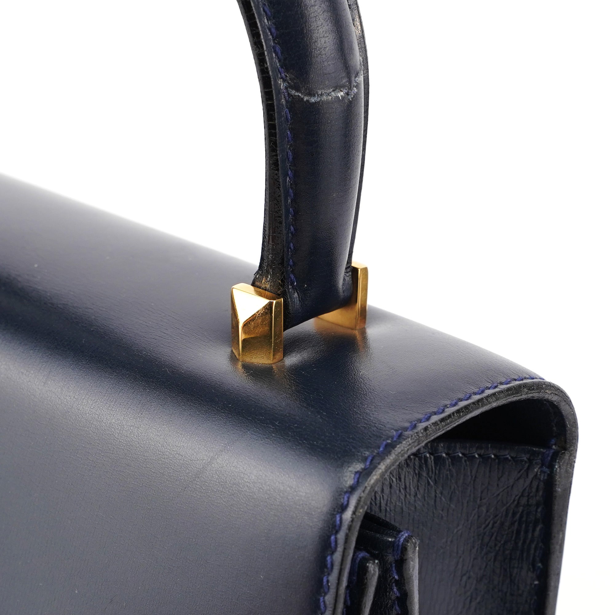 Gucci Navy Calfskin Square G Top Handle Bag