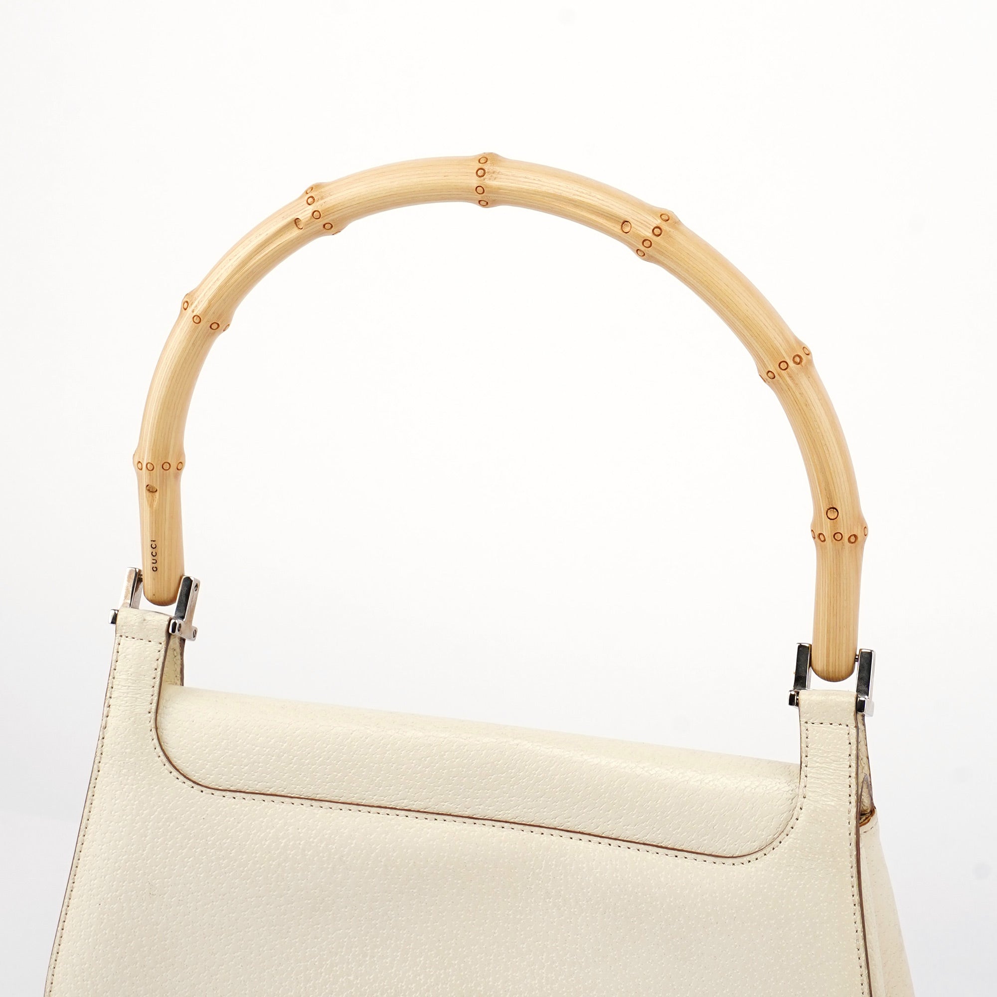 Gucci Off-White Leather Bamboo Shoulder Bag