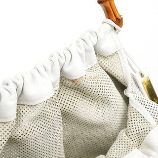 Gucci Off-White Perforated Leather Bamboo Bag