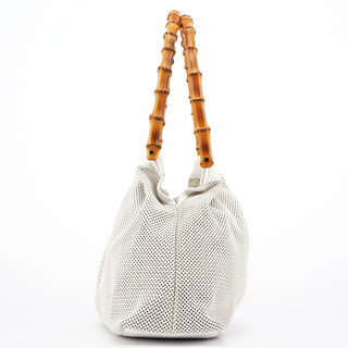 Gucci Off-White Perforated Leather Bamboo Bag