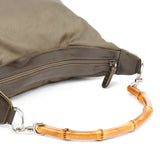 Gucci Olive Canvas Bamboo Shoulder Bag