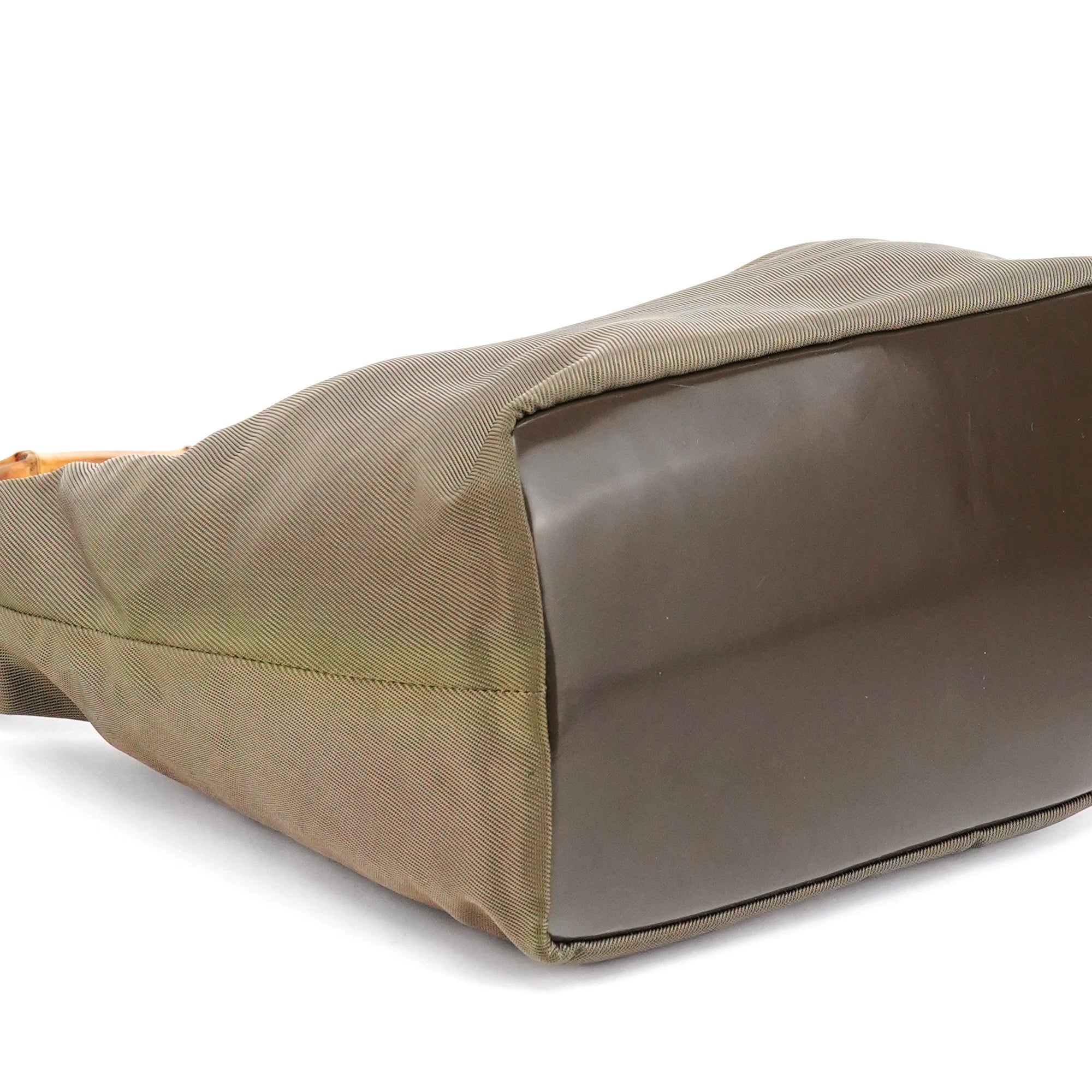 Gucci Olive Canvas Bamboo Shoulder Bag