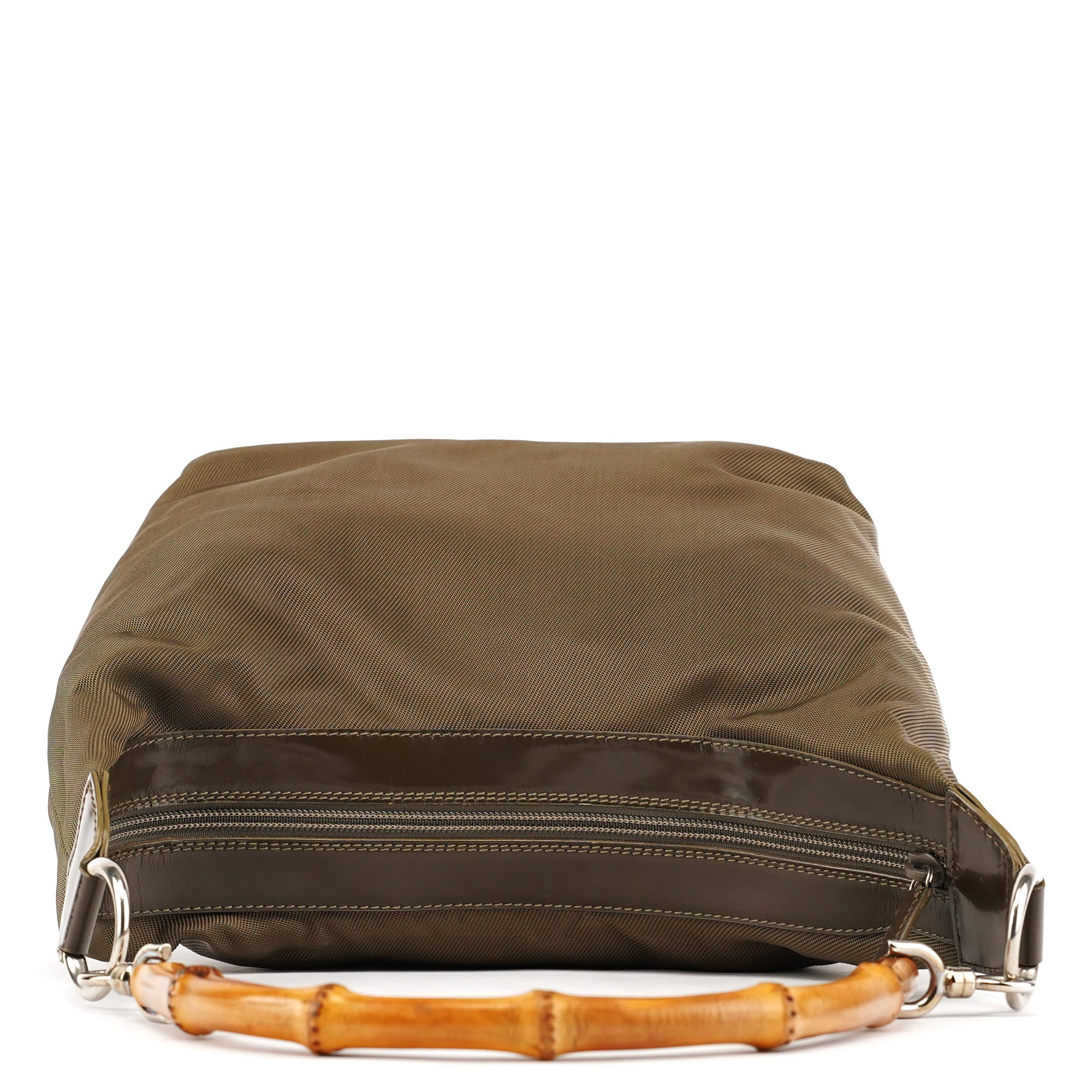 Gucci Olive Canvas Bamboo Shoulder Bag