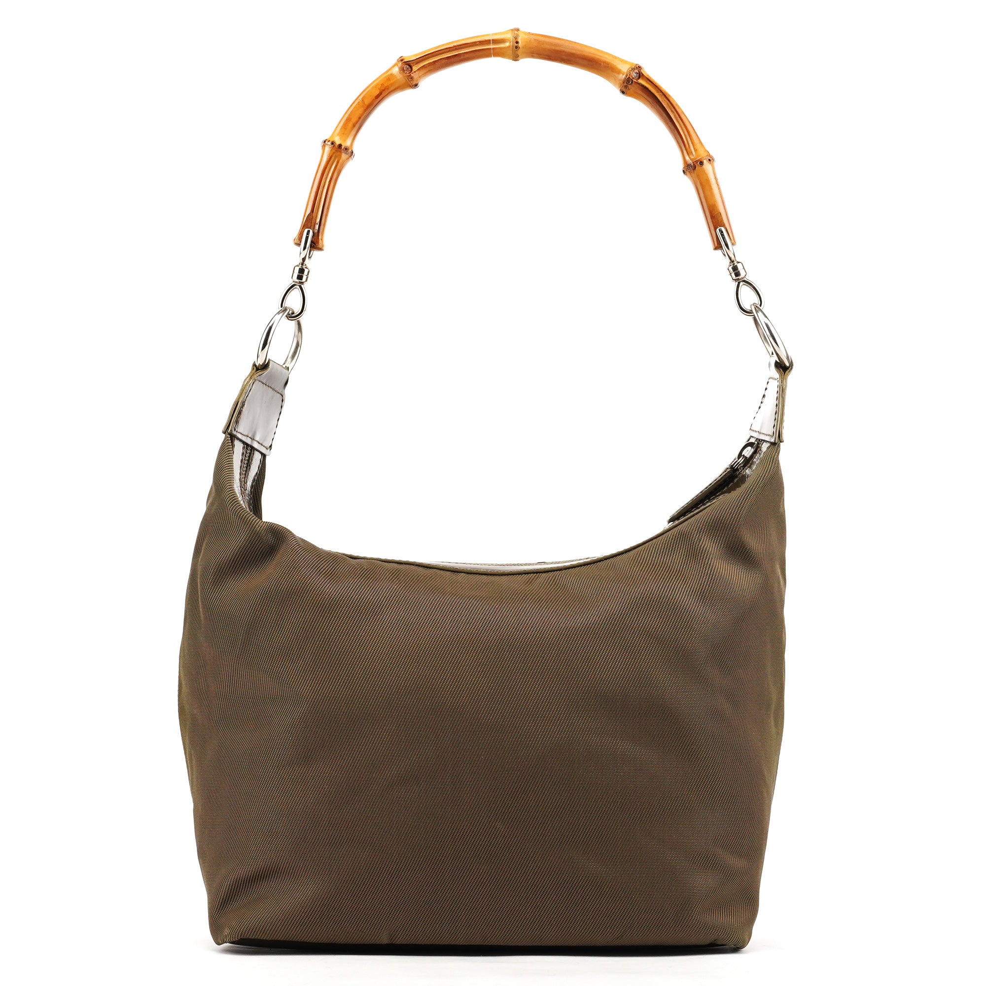 Gucci Olive Canvas Bamboo Shoulder Bag