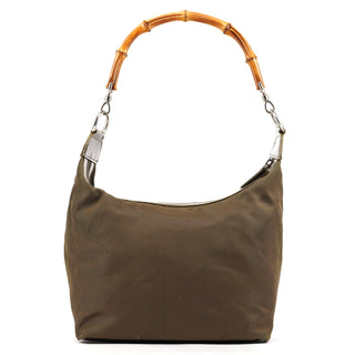 Gucci Olive Canvas Bamboo Shoulder Bag
