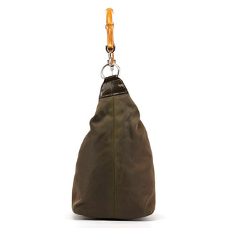 Gucci Olive Canvas Bamboo Shoulder Bag