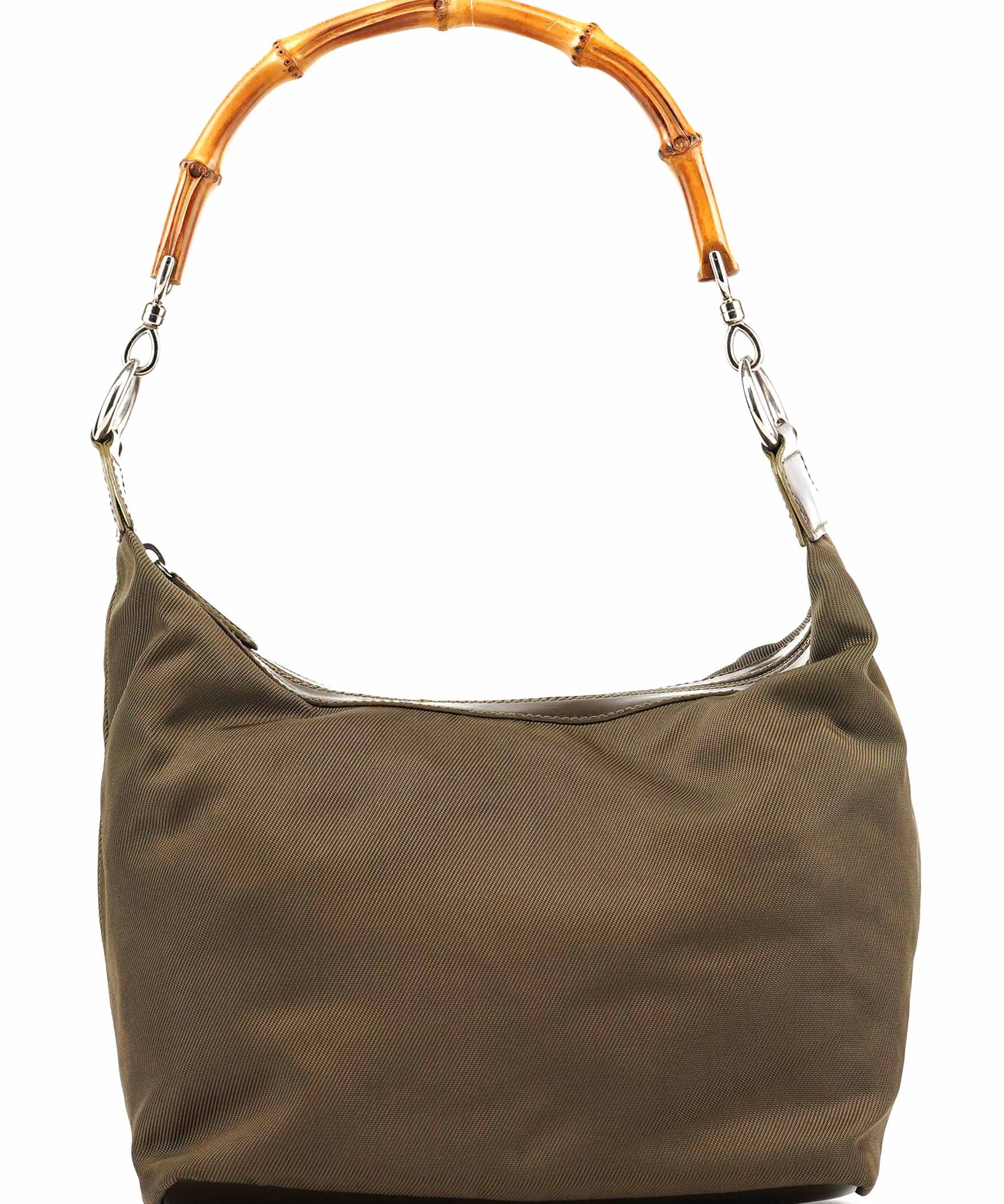 Gucci Olive Canvas Bamboo Shoulder Bag