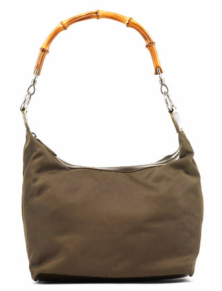 Gucci Olive Canvas Bamboo Shoulder Bag