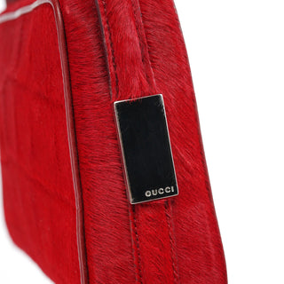Gucci Red Calfhair Croc Embossed Shoulder Bag