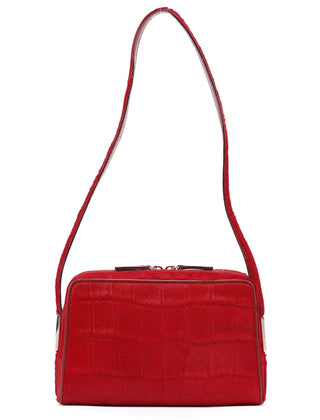 Gucci Red Calfhair Croc Embossed Shoulder Bag