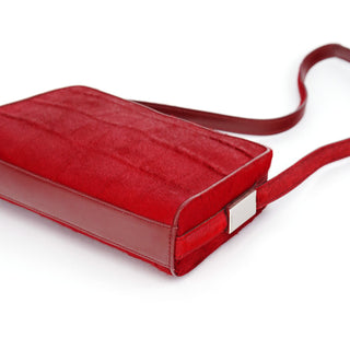 Gucci Red Calfhair Croc Embossed Shoulder Bag