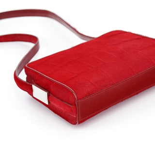 Gucci Red Calfhair Croc Embossed Shoulder Bag