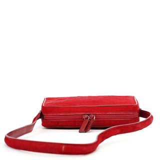 Gucci Red Calfhair Croc Embossed Shoulder Bag