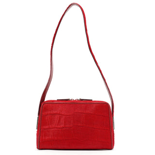 Gucci Red Calfhair Croc Embossed Shoulder Bag