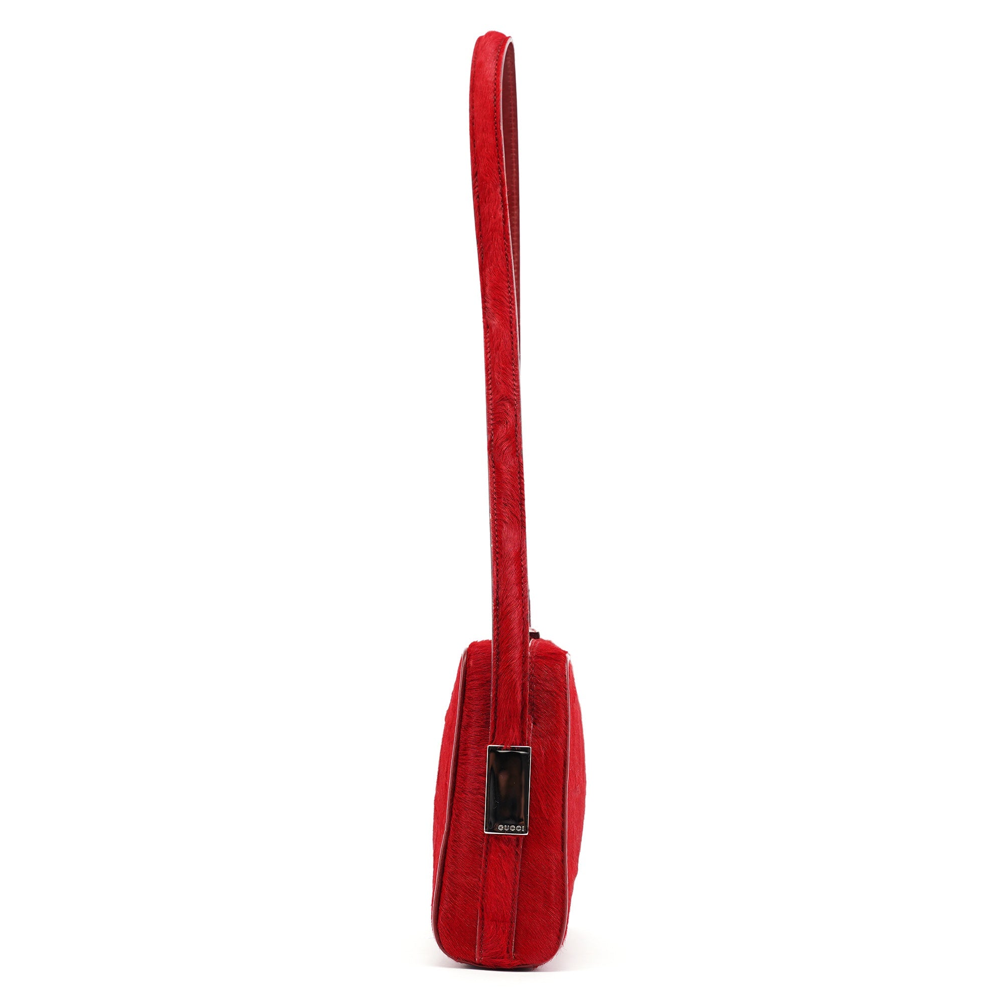 Gucci Red Calfhair Croc Embossed Shoulder Bag