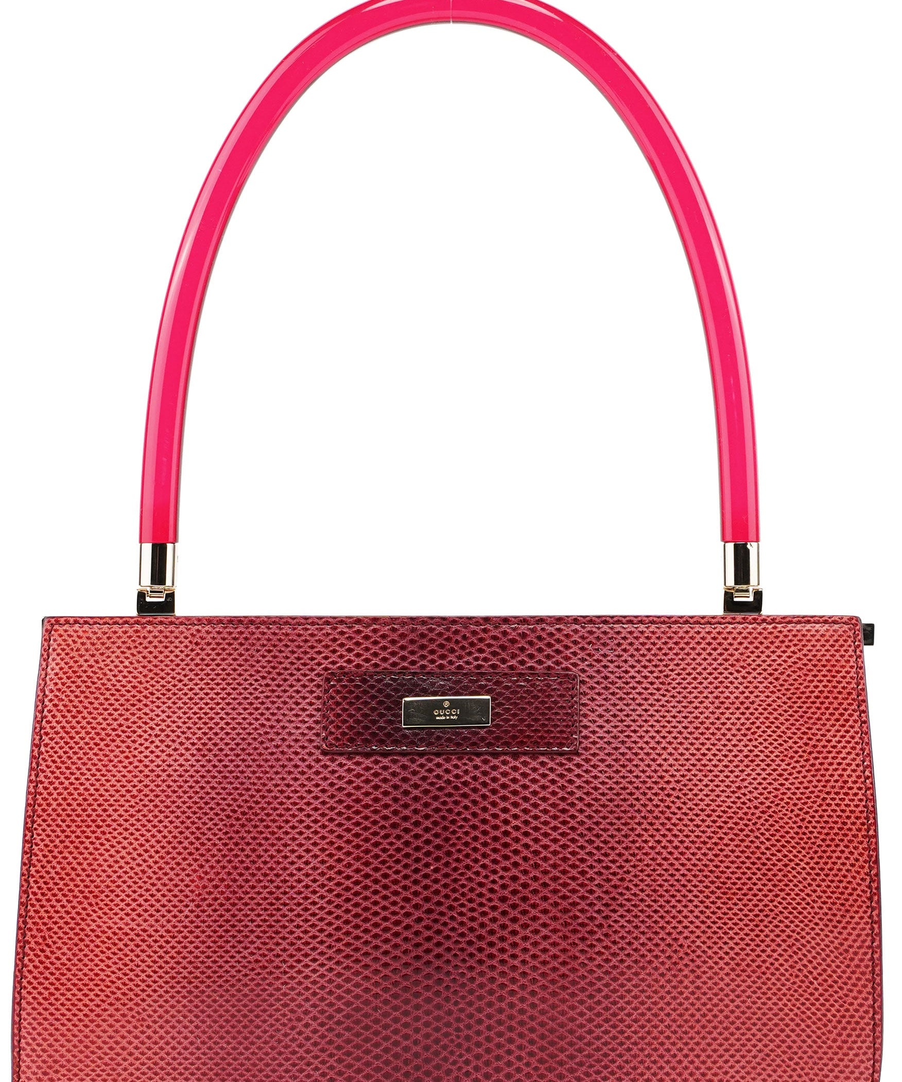 Gucci Red Karung Snakeskin Plastic Handle Bag