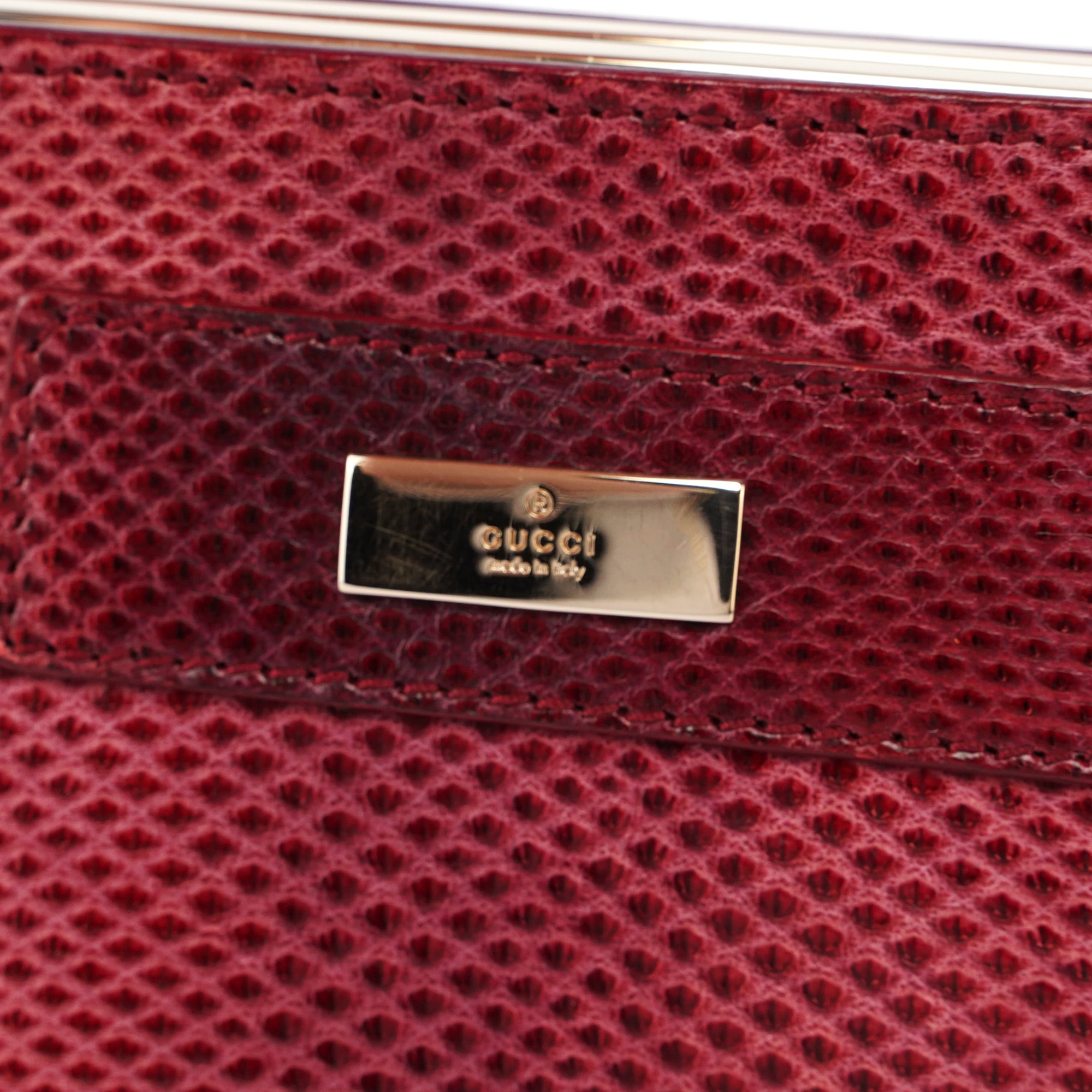 Gucci Red Karung Snakeskin Plastic Handle Bag