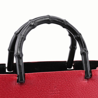 Gucci Red Leather Bamboo Tote Bag