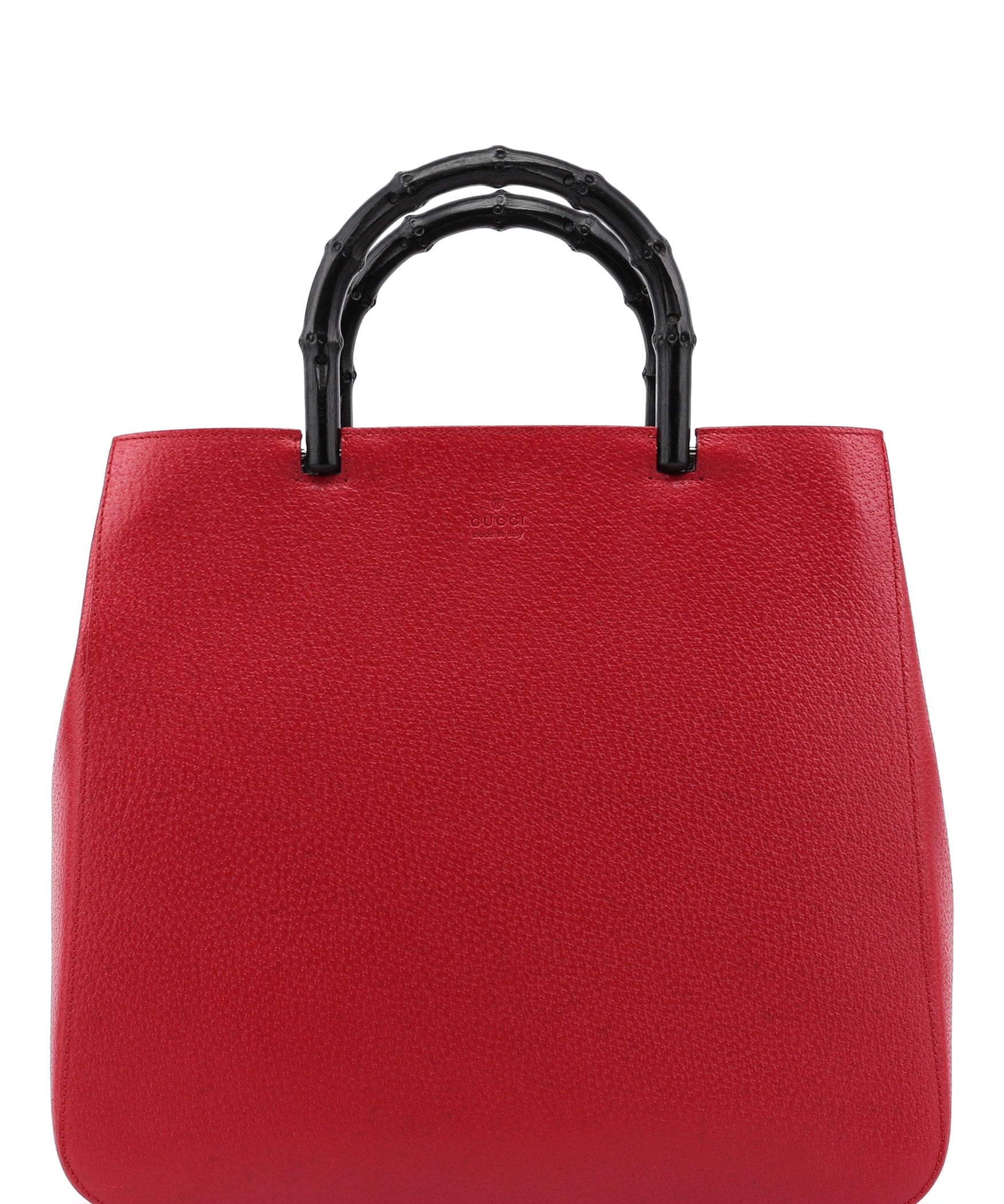 Gucci Red Leather Bamboo Tote Bag