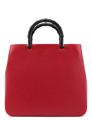 Gucci Red Leather Bamboo Tote Bag