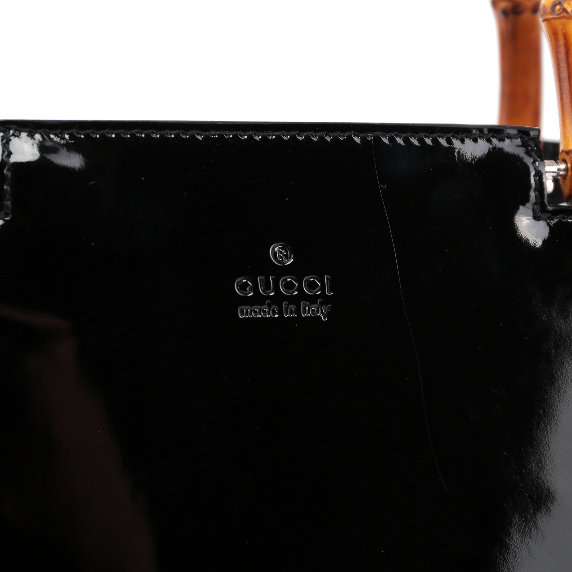 Gucci REPOST Black Patent Leather Bamboo Tote