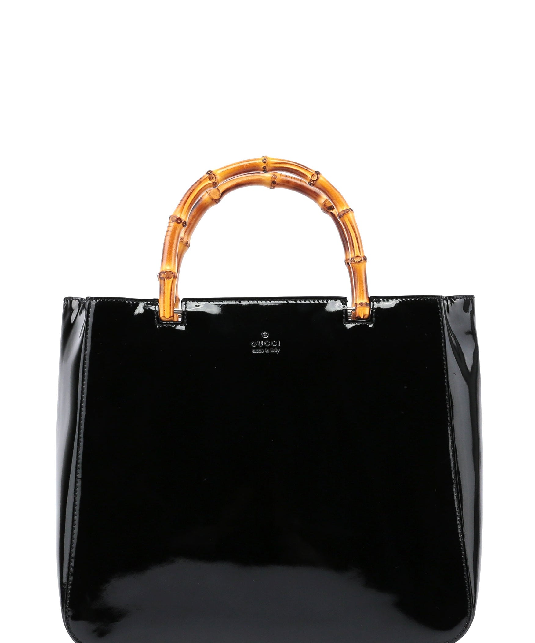 Gucci REPOST Black Patent Leather Bamboo Tote