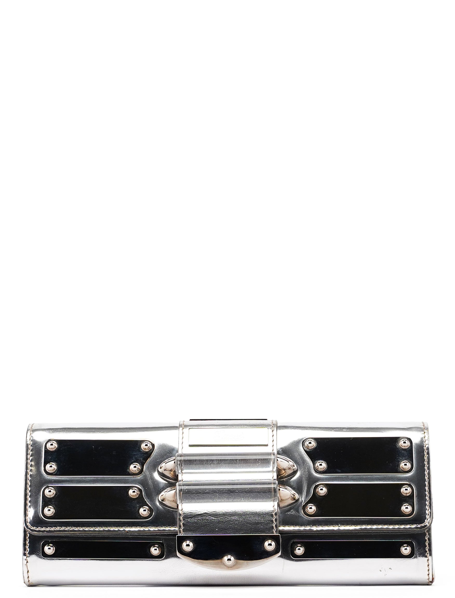 Gucci Silver Patent Leather Reflective Clutch