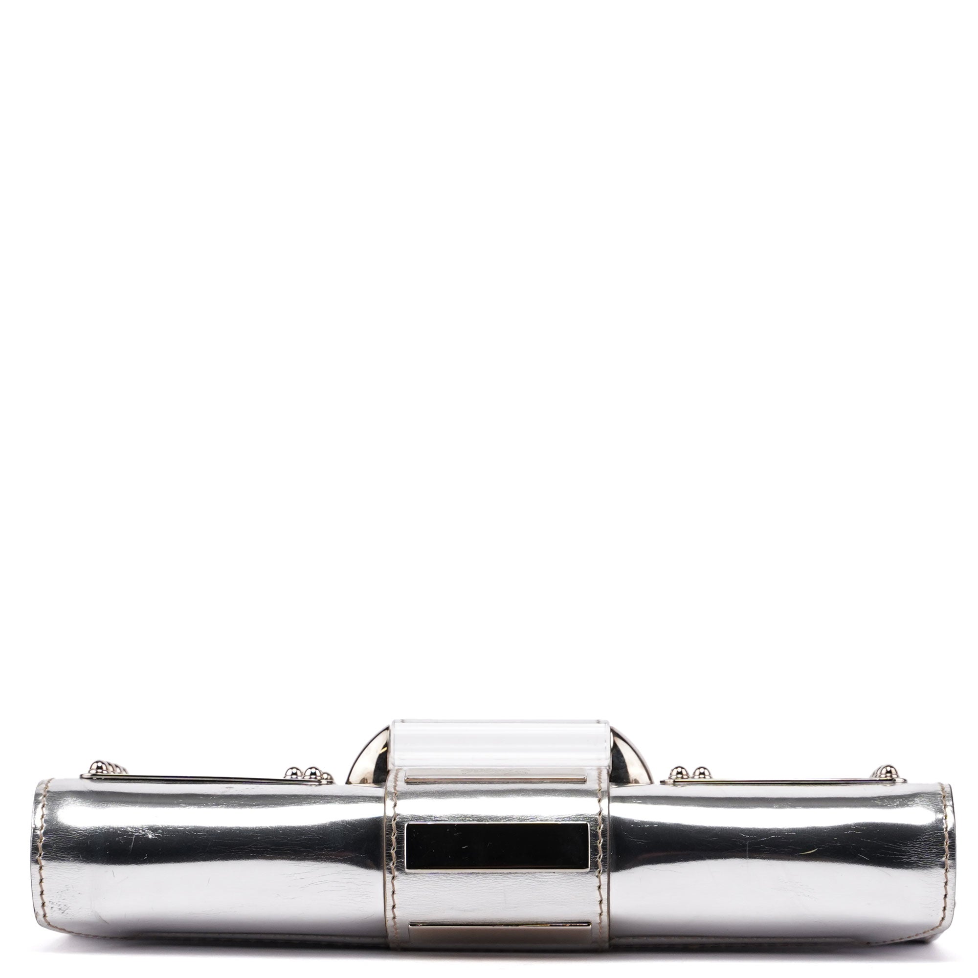 Gucci Silver Patent Leather Reflective Clutch