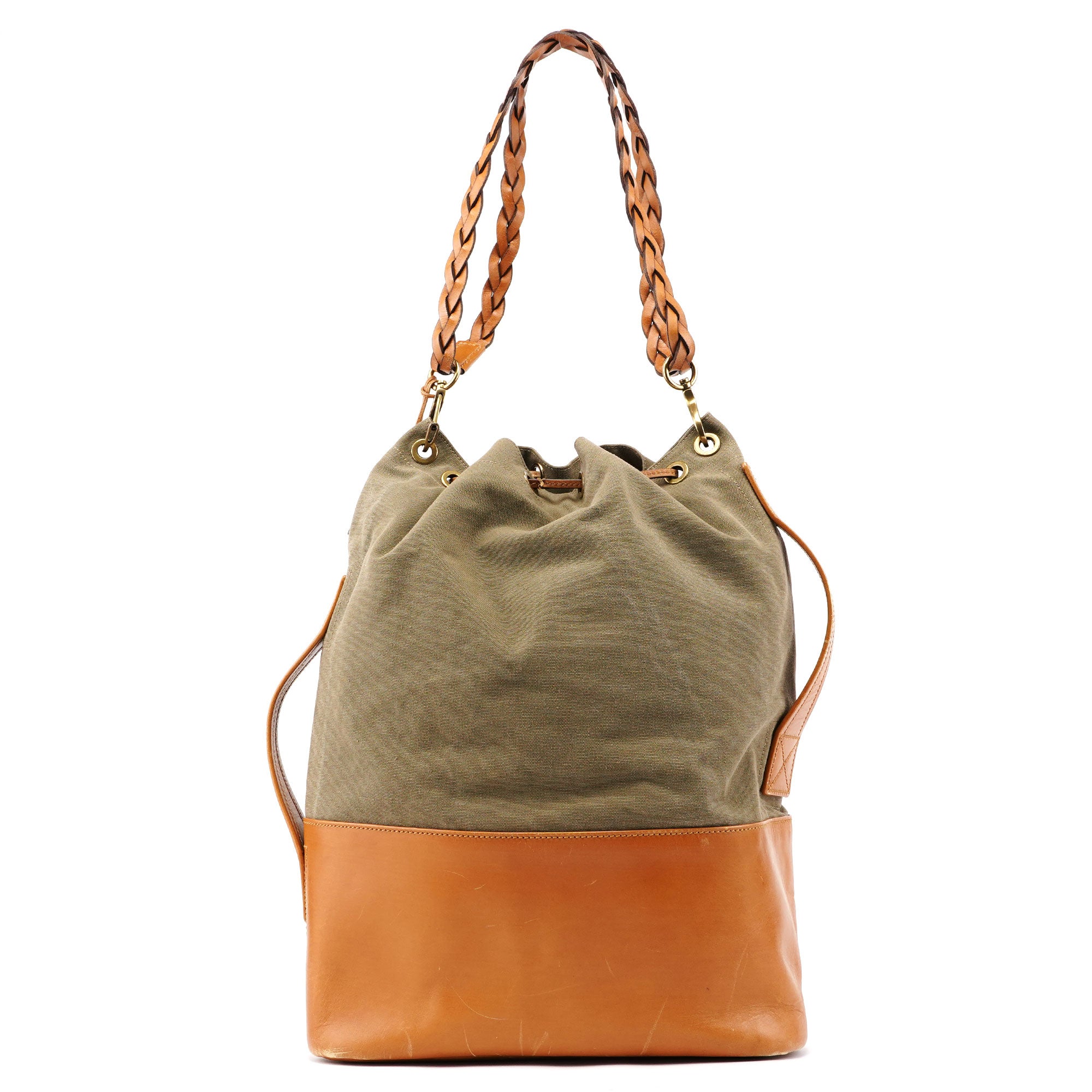 Gucci Spring 2003 Khaki Tan Canvas Leather Shoulder Bag