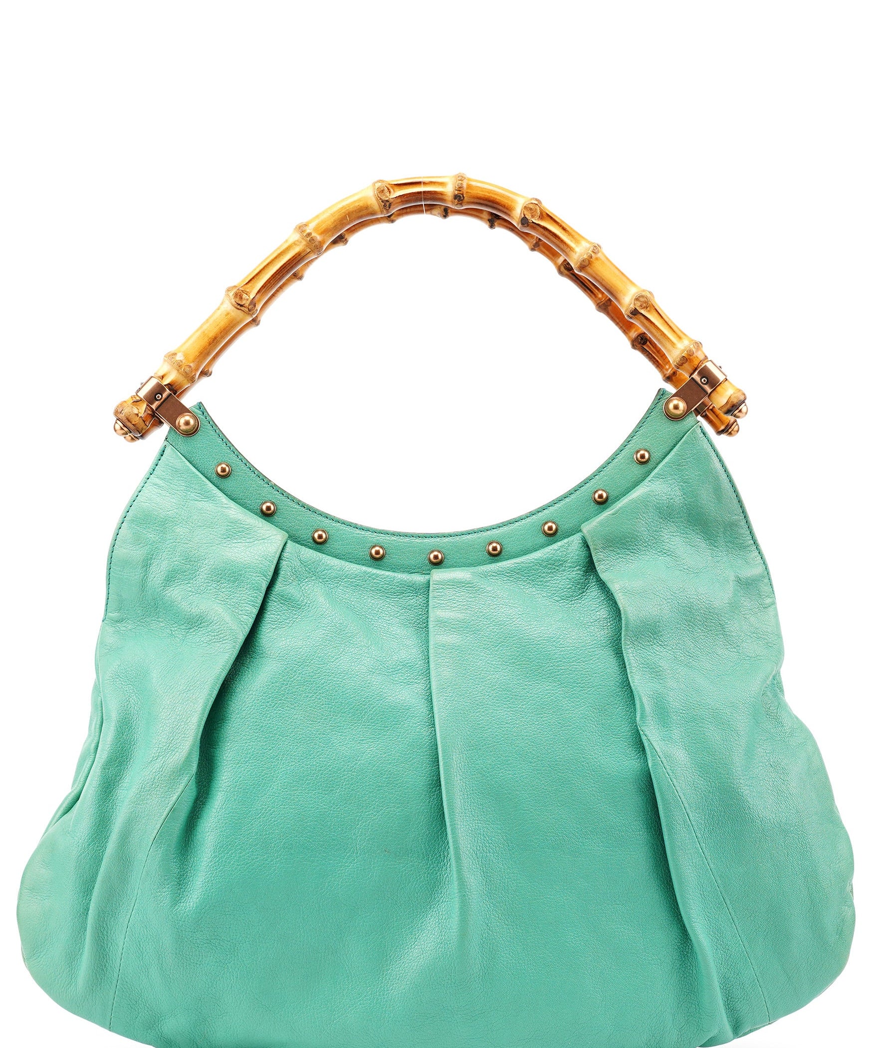 Gucci Turquoise Calfskin Bamboo Shoulder Bag