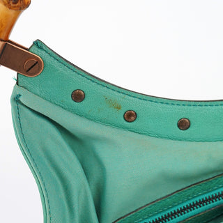 Gucci Turquoise Calfskin Bamboo Shoulder Bag