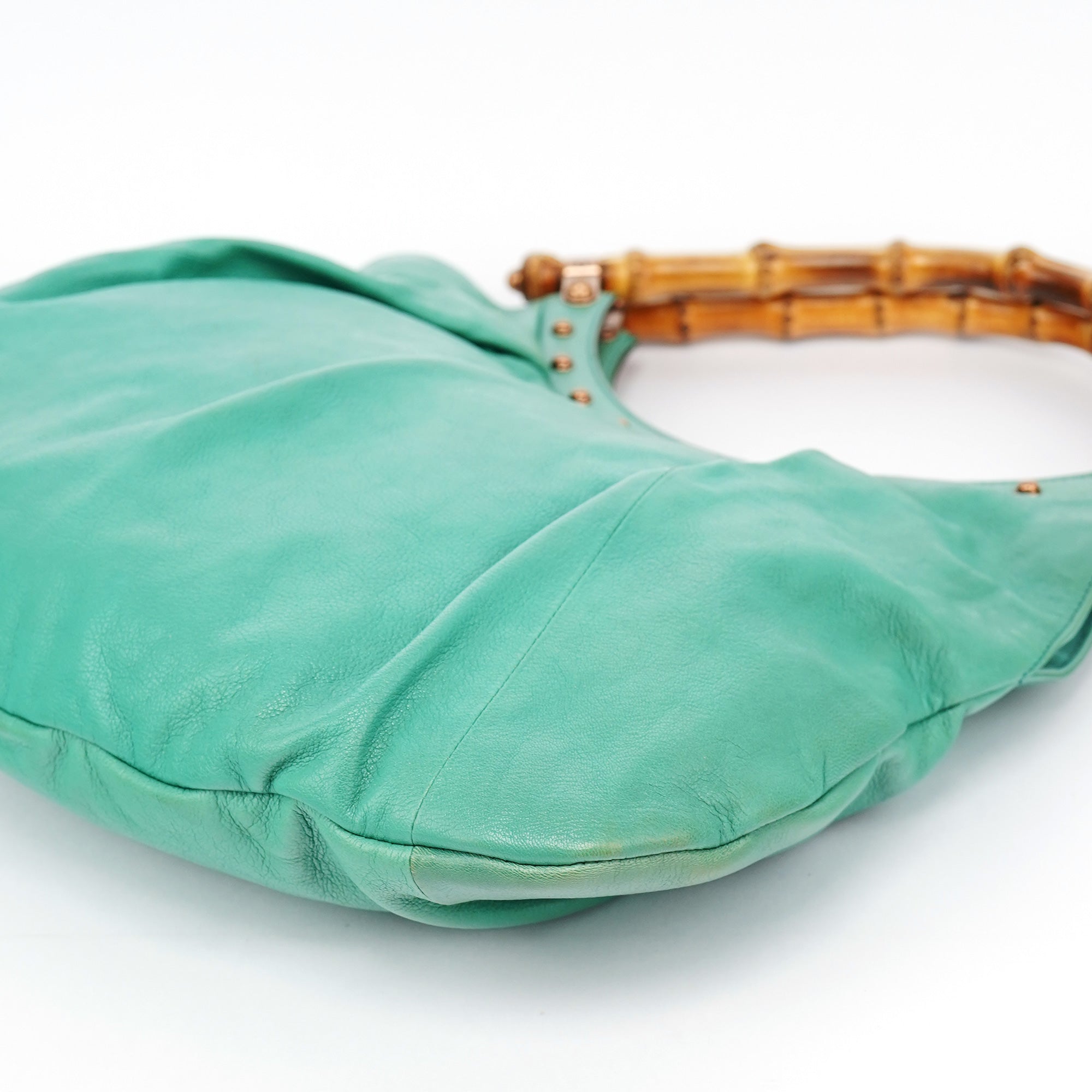 Gucci Sac porté épaule Bamboo en cuir de veau turquoise