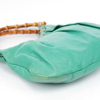 Gucci Turquoise Calfskin Bamboo Shoulder Bag