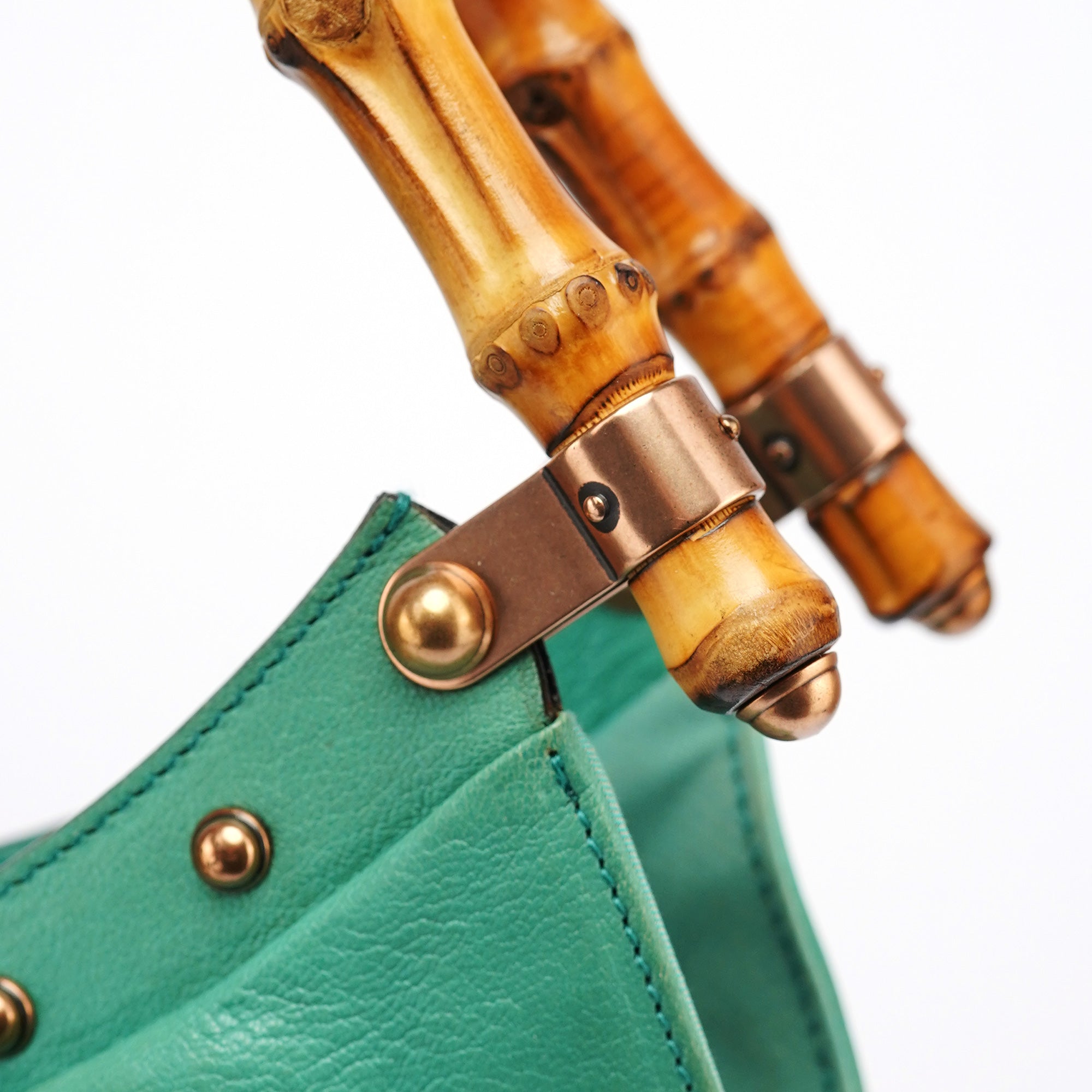 Gucci Sac porté épaule Bamboo en cuir de veau turquoise