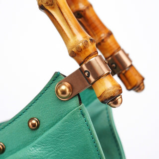 Gucci Turquoise Calfskin Bamboo Shoulder Bag