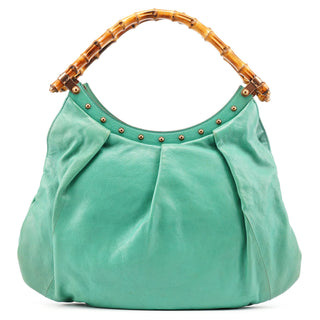 Gucci Turquoise Calfskin Bamboo Shoulder Bag