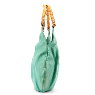 Gucci Turquoise Calfskin Bamboo Shoulder Bag