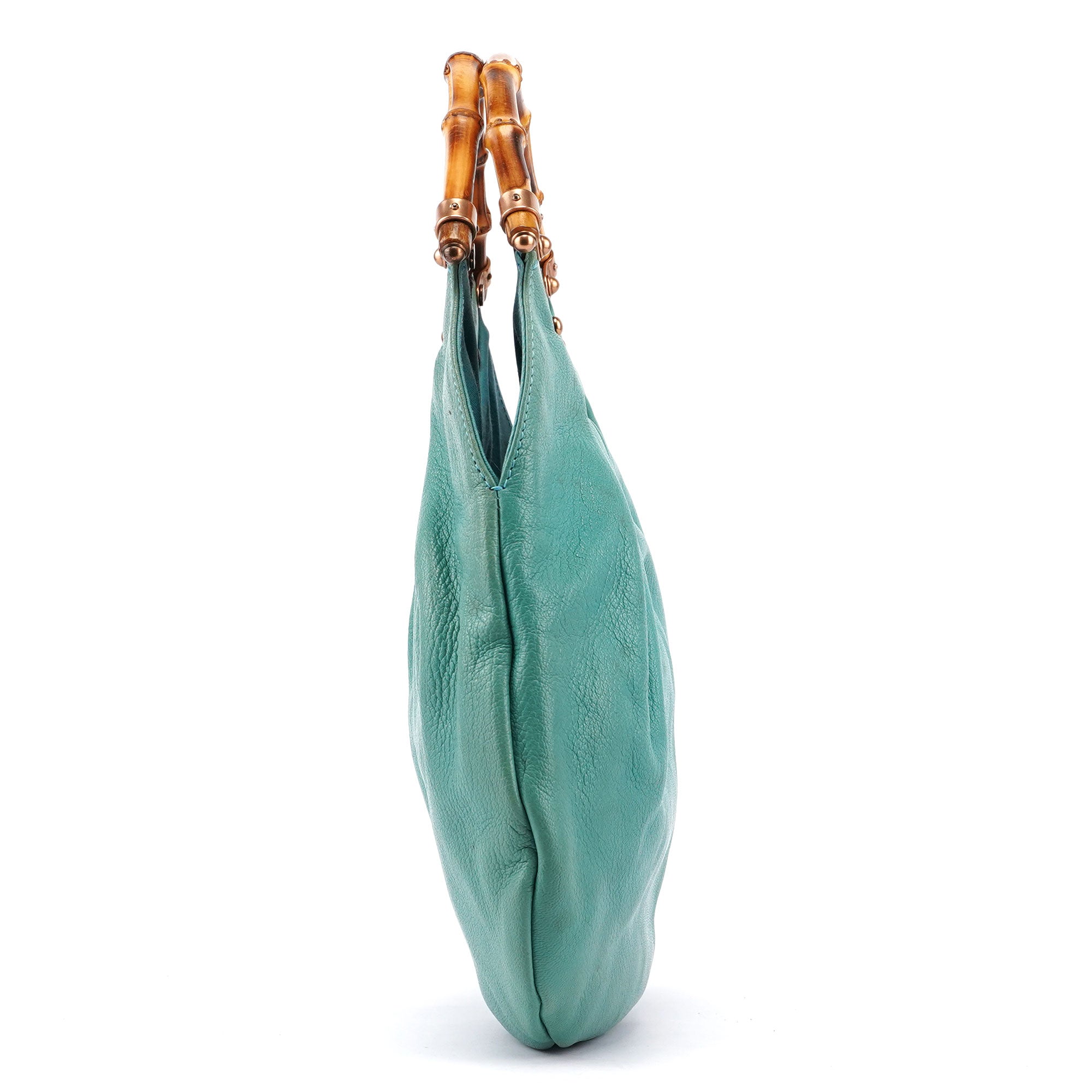 Gucci Turquoise Calfskin Bamboo Top Handle Bag