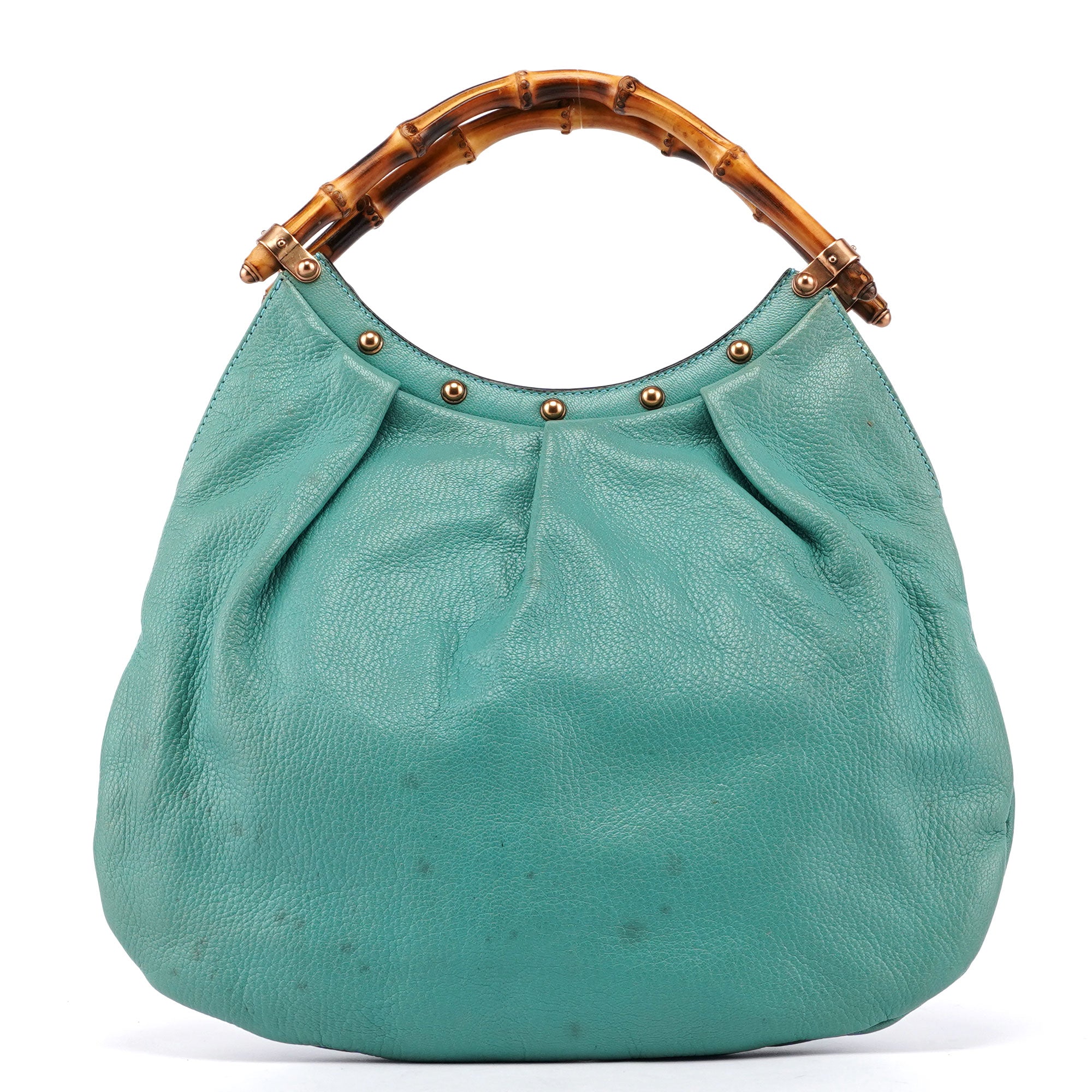 Gucci Turquoise Calfskin Bamboo Top Handle Bag