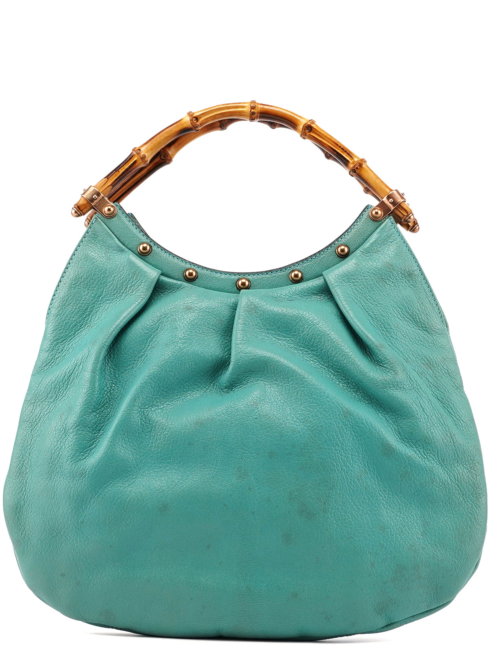 Gucci Turquoise Calfskin Bamboo Top Handle Bag