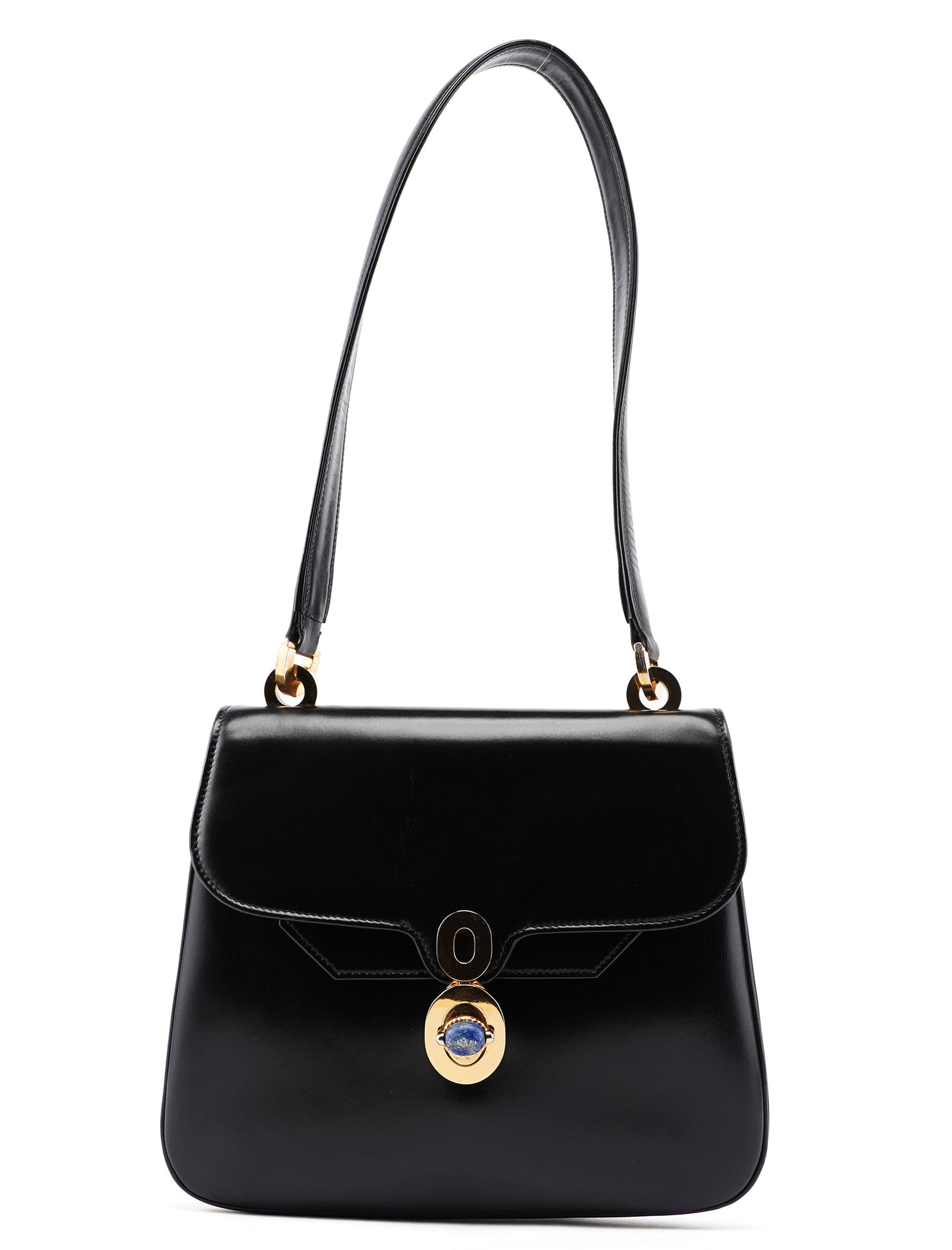 Gucci Vintage Black Calfskin Lapis Lazuli Shoulder Bag